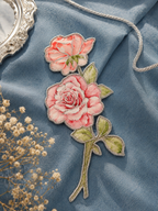 Pink Rose Floral Embroidered Patch Applique