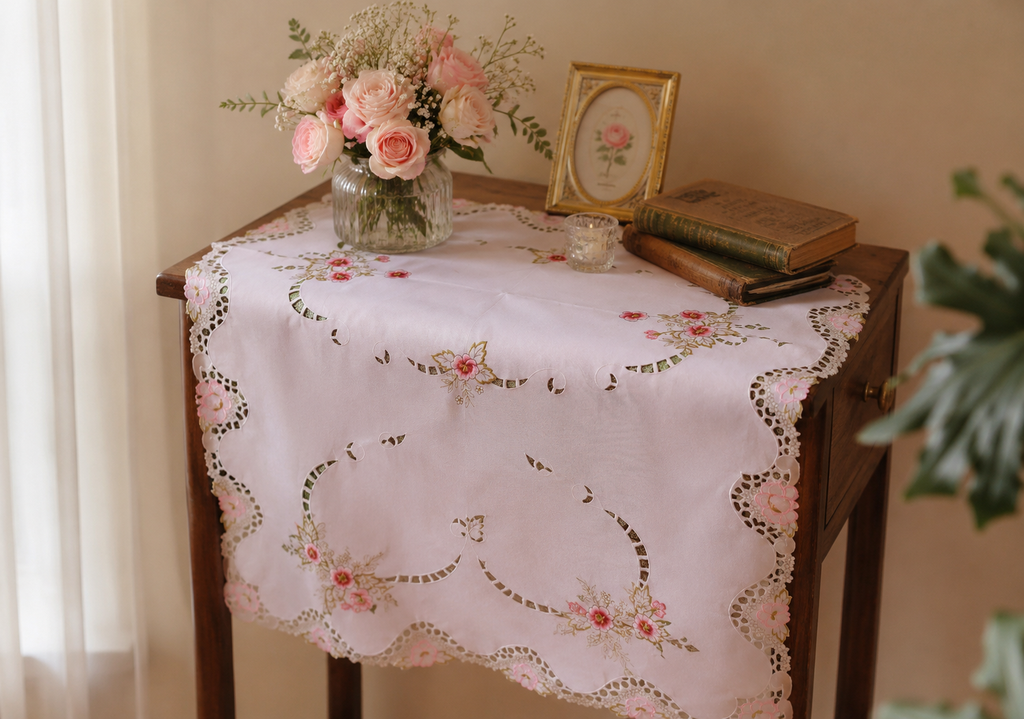 Floral Lace Embroidered Table Runner / Center Table Cover (34 × 22 Inch)