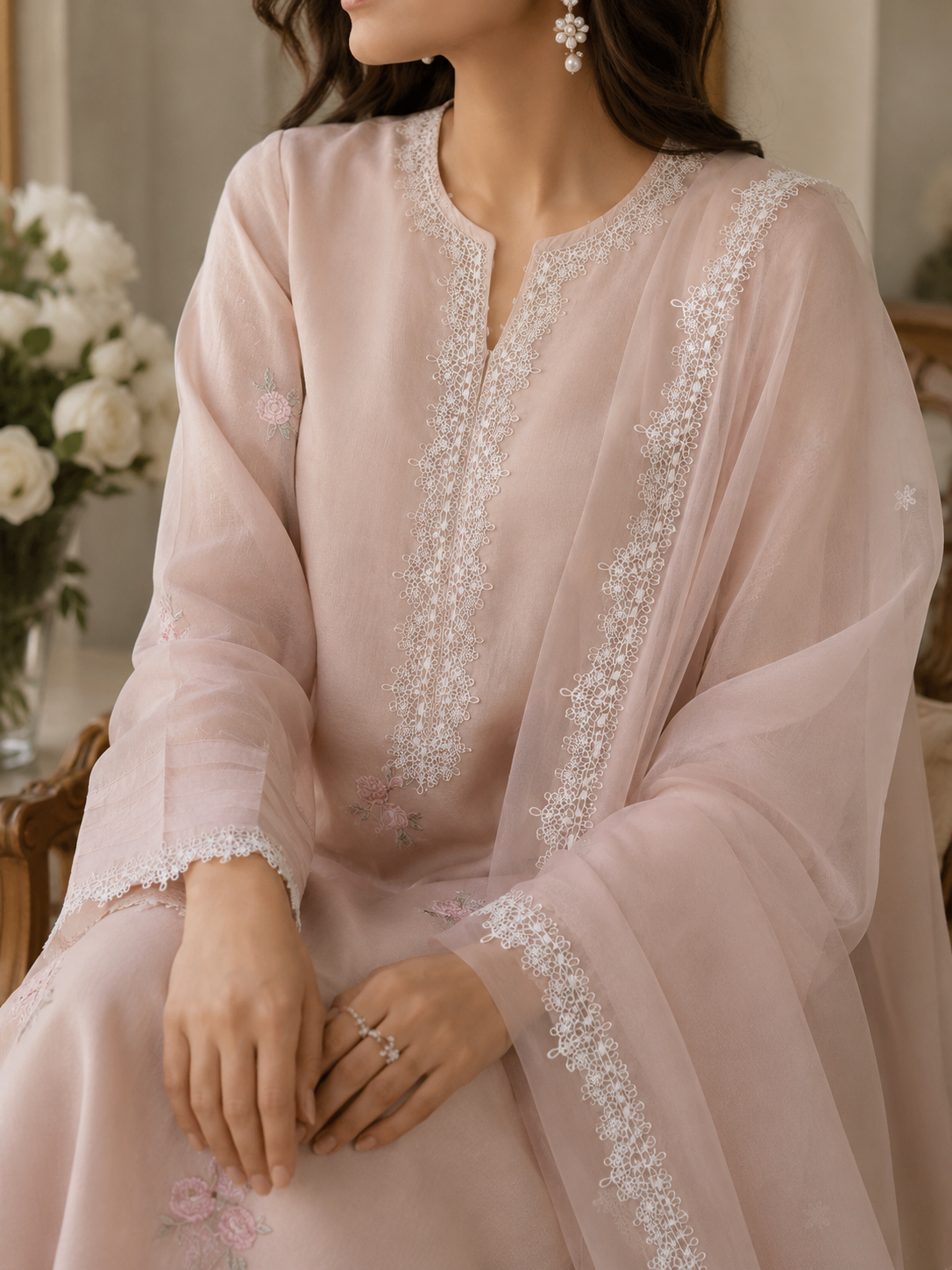 Guipure Lace - Delicate edging with sequins (width-1”)