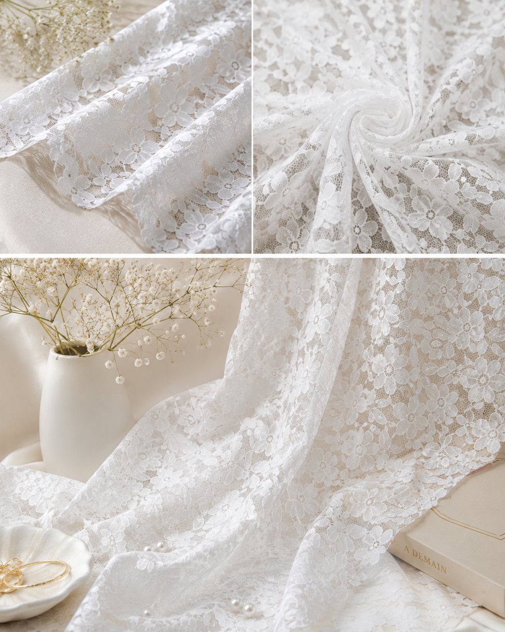Small Flowers all over Chantilly Lace Fabric (Width - 56 inch)