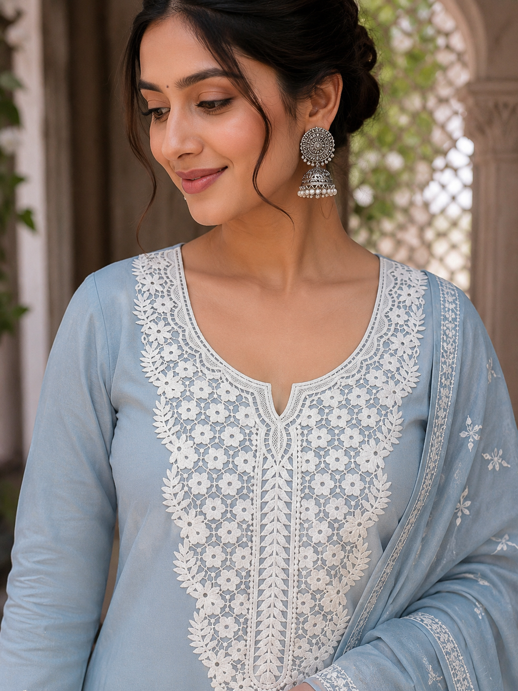 Heavy Floral Embroidered Kurti Front Neck Panel