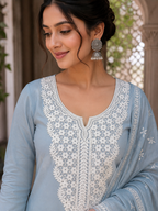 Heavy Floral Embroidered Kurti Front Neck Panel