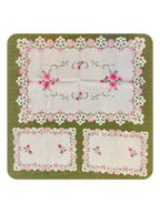 Pink Floral Lace Embroidered Table Mat & Placemat Set (7-Piece Set)  (1 Large Center Table Mat + 6 Small Placemats)