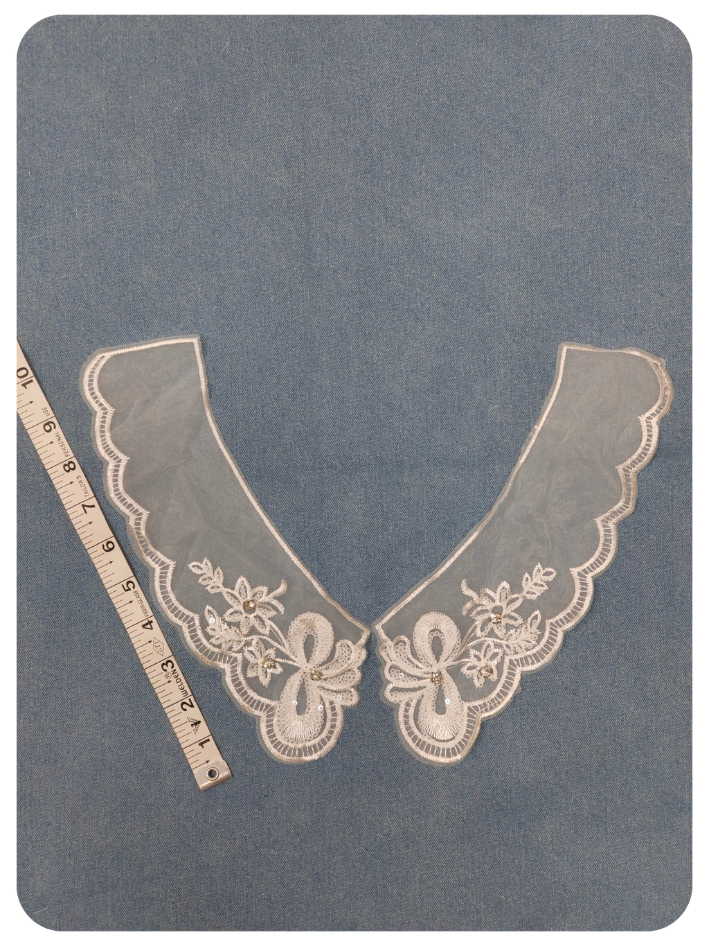 White Embroidered V-Neck Collar Lace Applique Pair with Sequin & Stone Wo