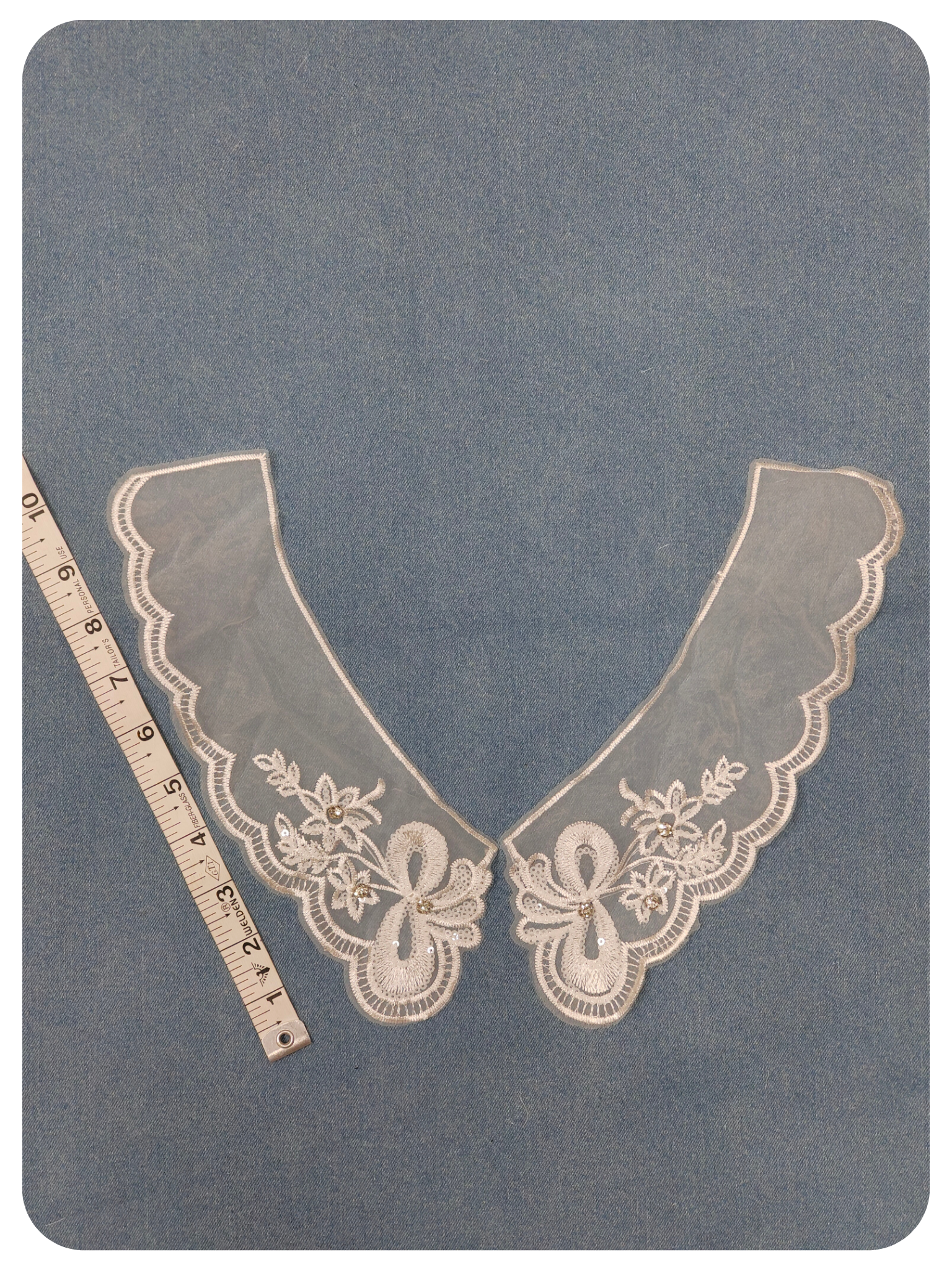 White Embroidered V-Neck Collar Lace Applique Pair with Sequin & Stone Wo