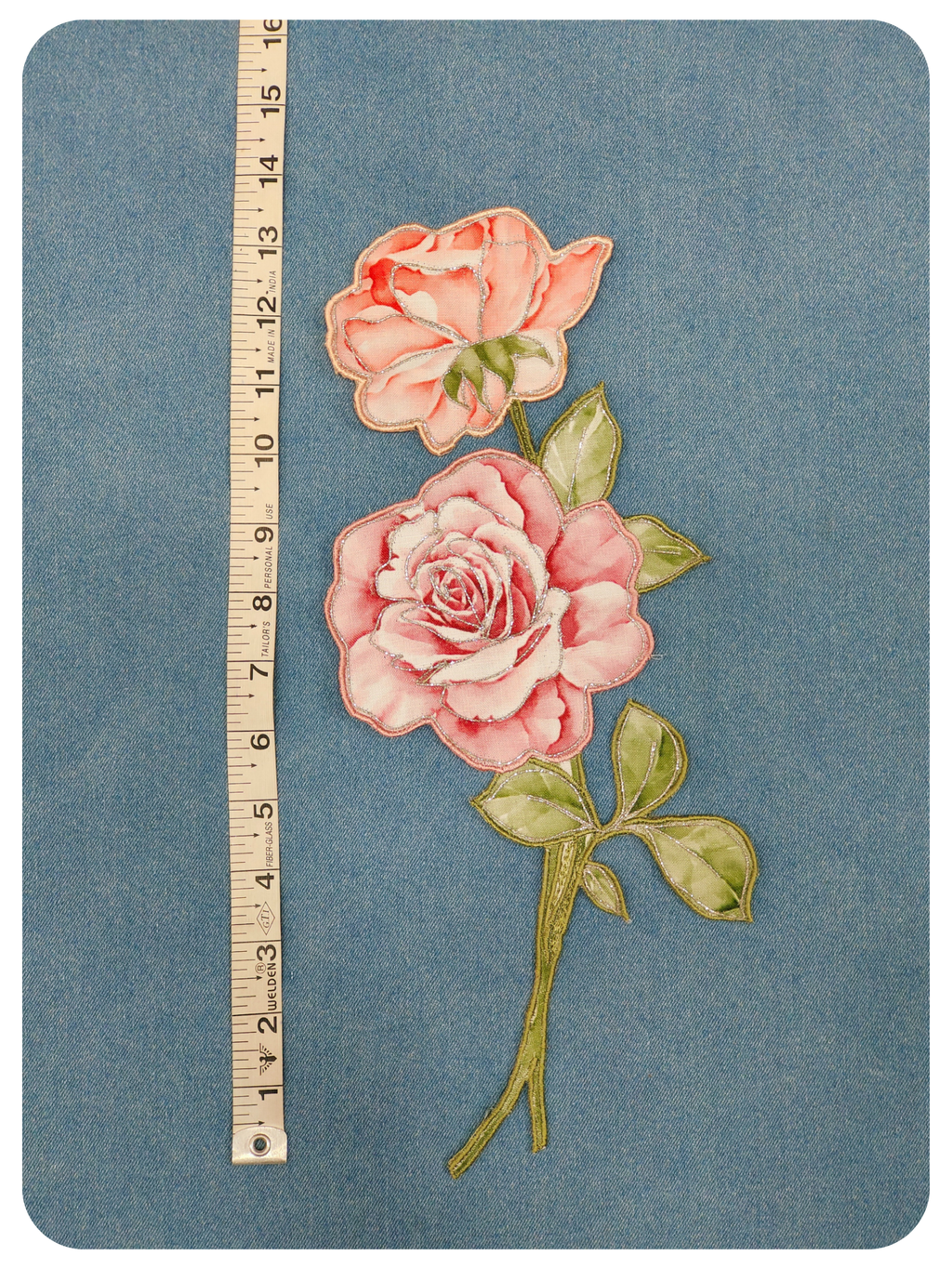 Pink Rose Floral Embroidered Patch Applique