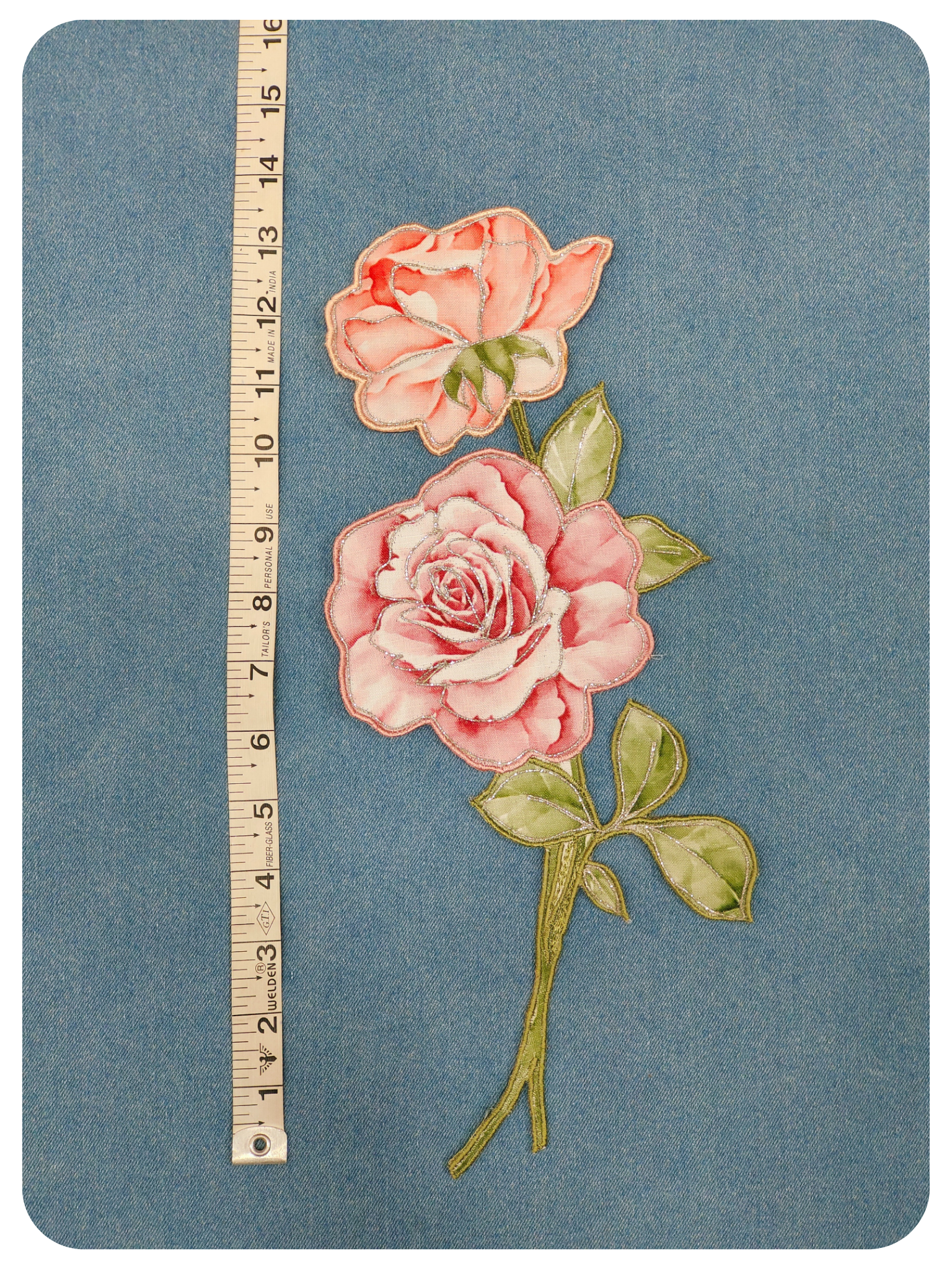 Pink Rose Floral Embroidered Patch Applique