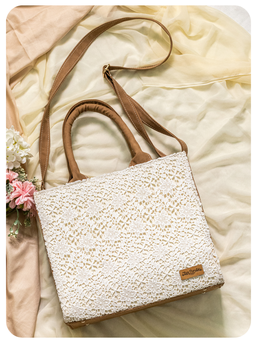 White Lacey Box Tote Bag
