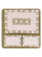 White Floral Lace Embroidered Table Mat & Placemat Set (7-Piece Set) (1 Large Center Table Mat + 6 Small Placemats)