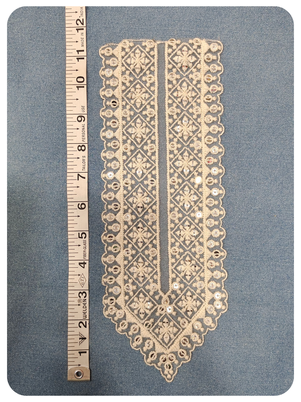 White Embroidered Neckline Lace Patch with Mirror Work