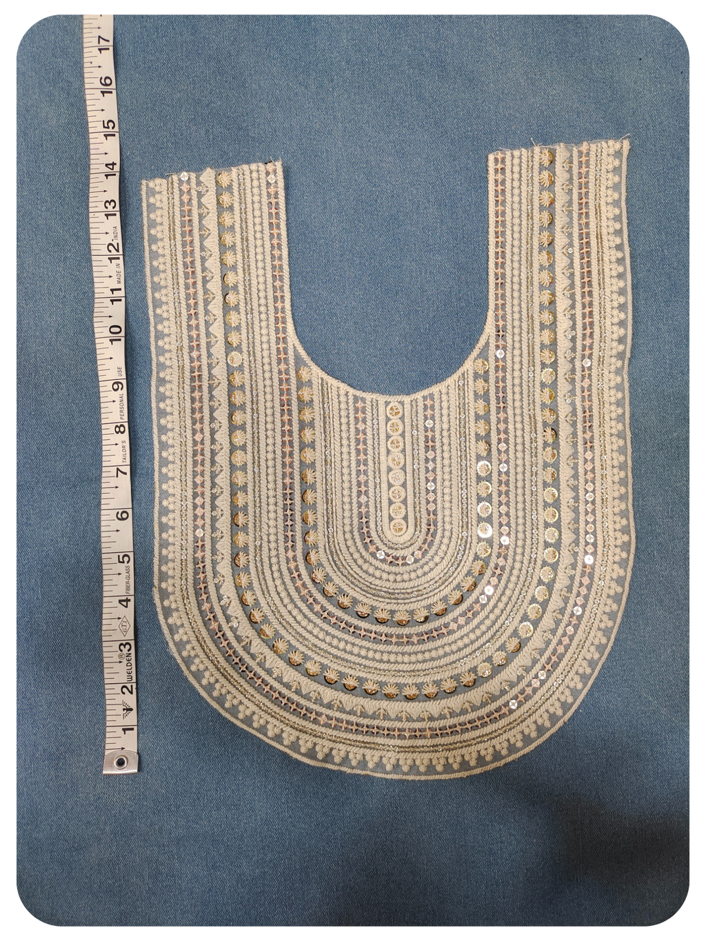Cream Embroidered Kurti Front Neck Panel with Zari & Sequin Work
