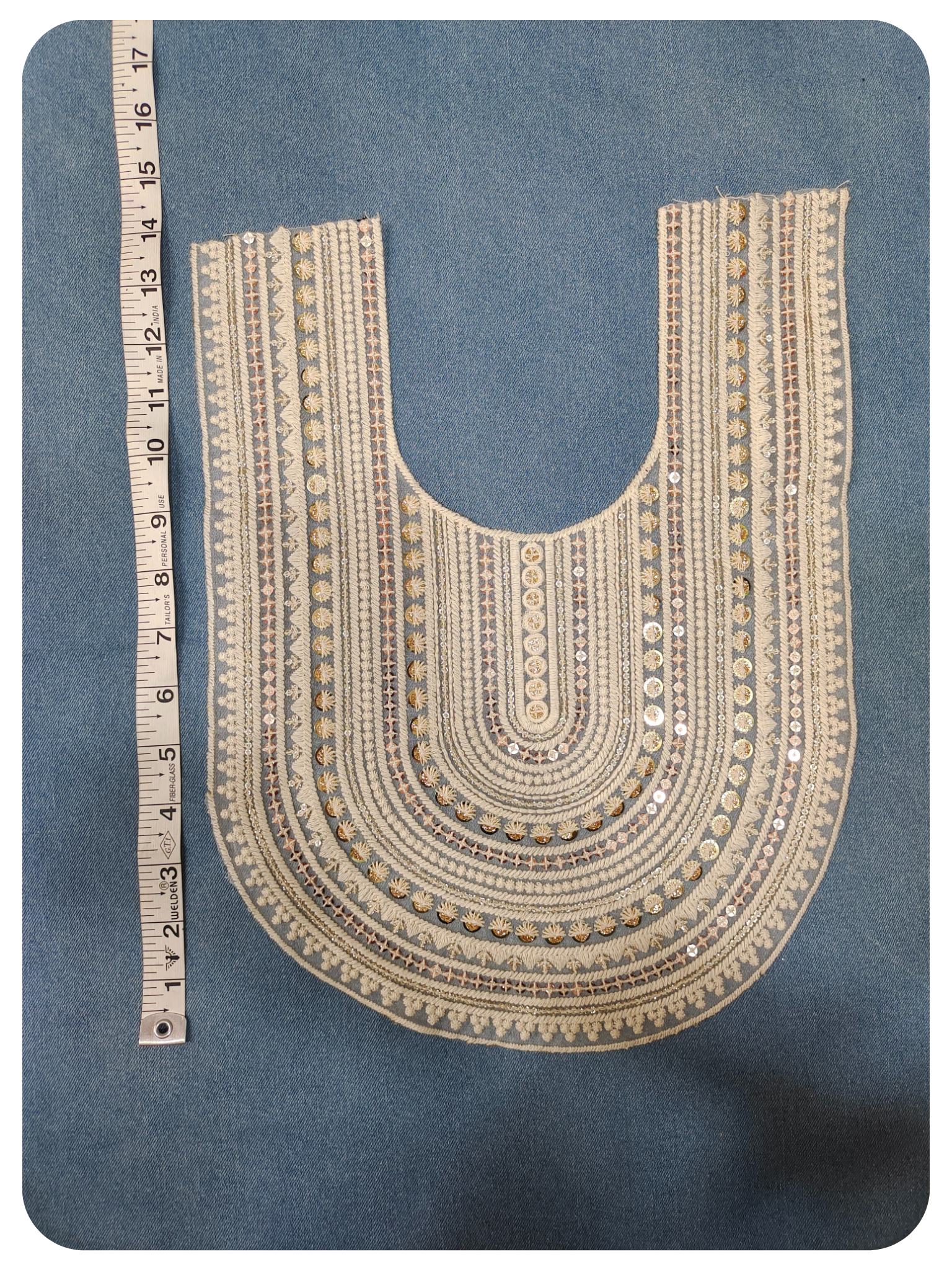 Cream Embroidered Kurti Front Neck Panel with Zari & Sequin Work