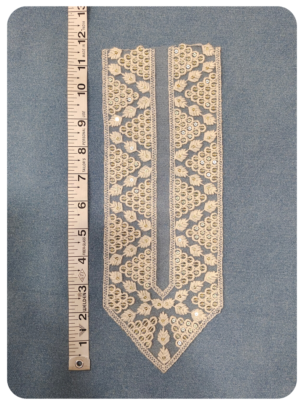Cream Embroidered V-Neck Lace Patch with Sequin Work