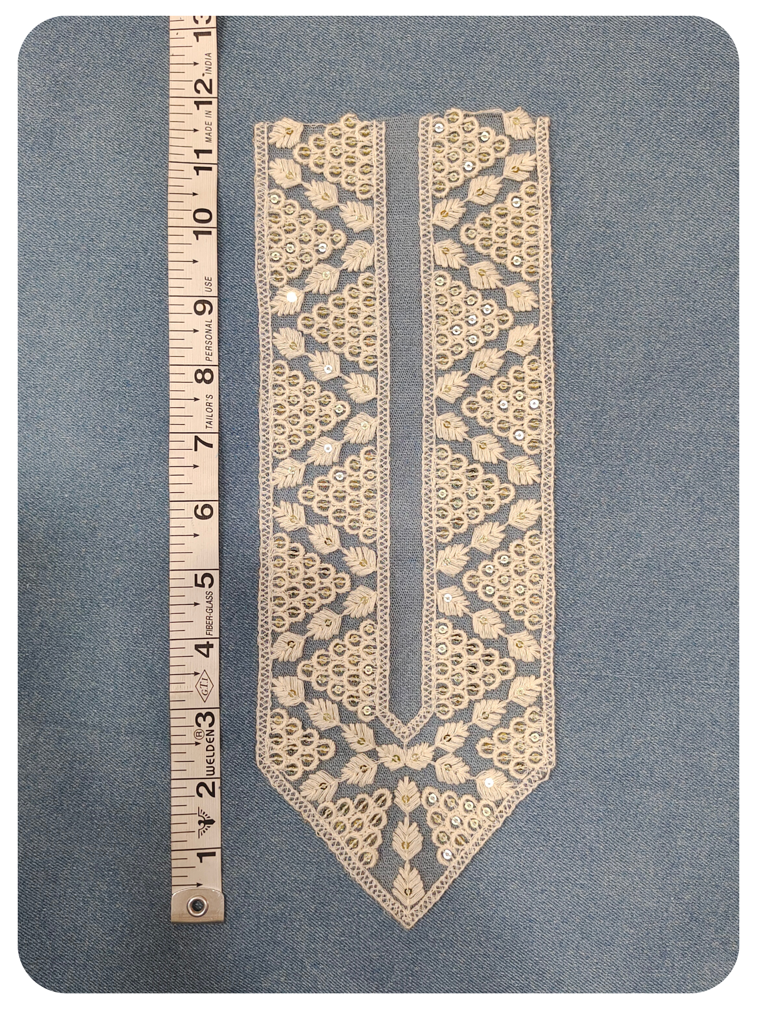 Cream Embroidered V-Neck Lace Patch with Sequin Work