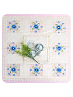 Blue Floral Lace Embroidered Square Table Cover (34 × 34 Inch)