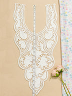 Ivory Heavy Embroidered Kurti Front Neck Panel with Paisley Thread Work
