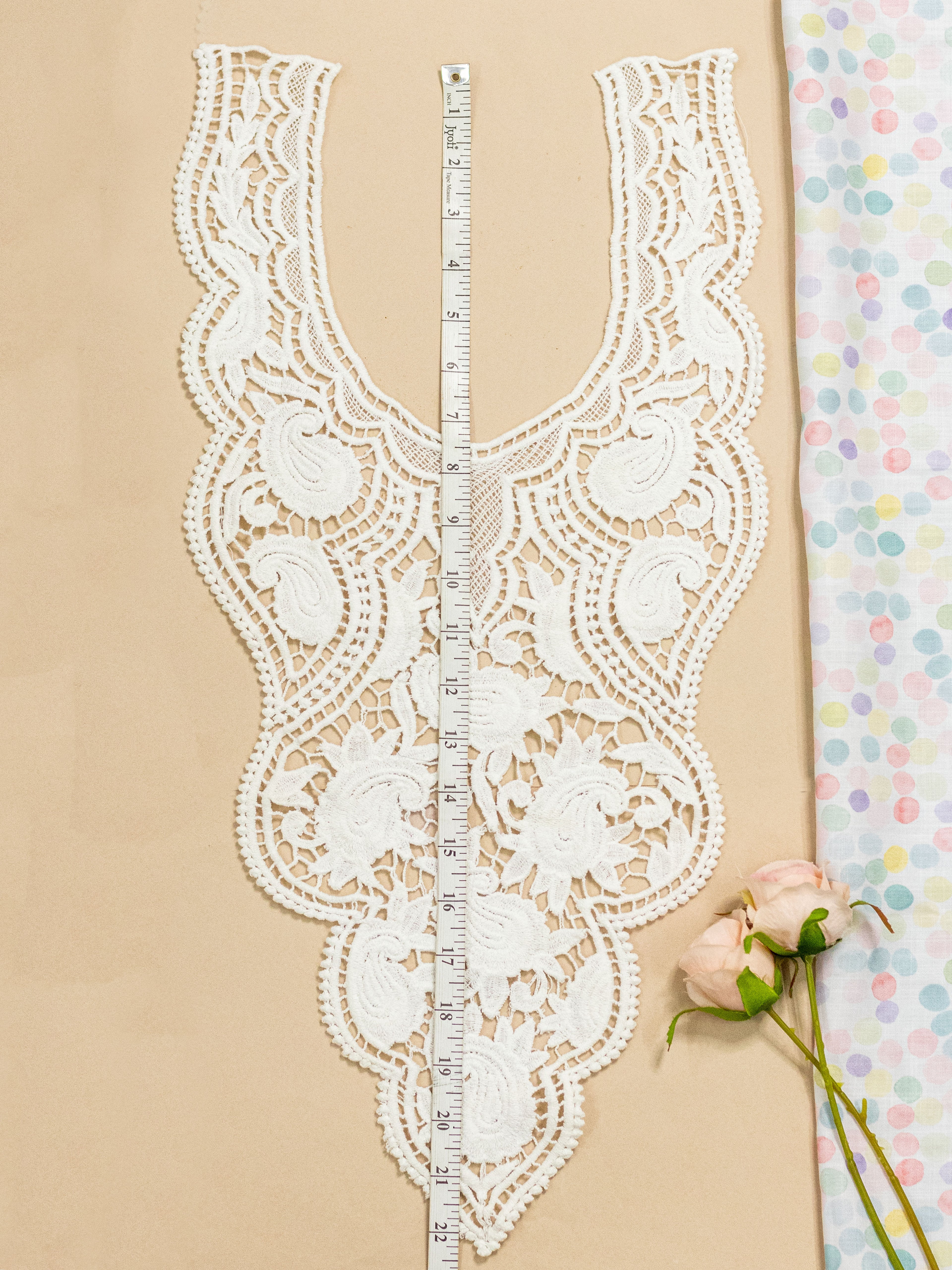 Ivory Heavy Embroidered Kurti Front Neck Panel with Paisley Thread Work