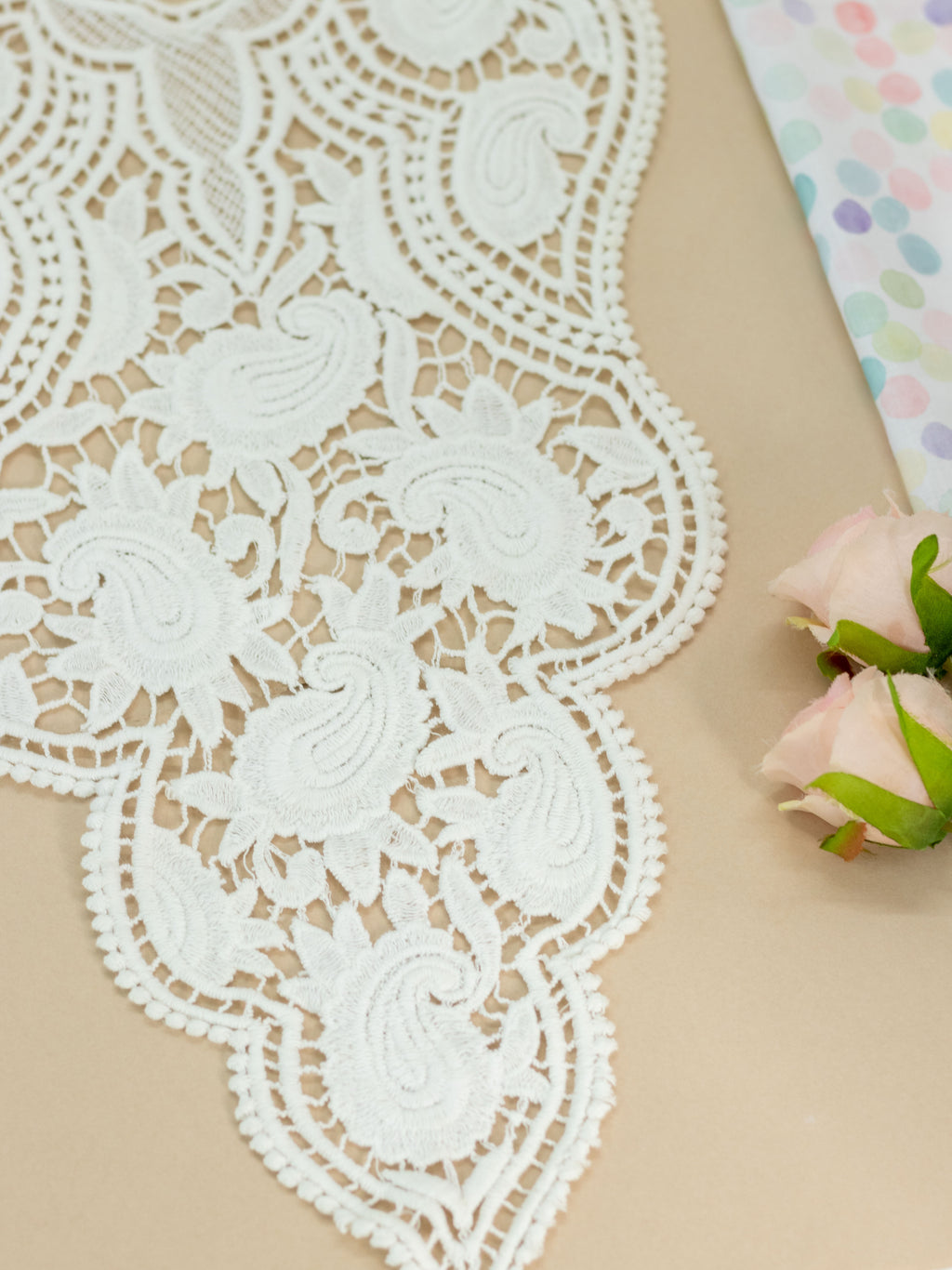 Ivory Heavy Embroidered Kurti Front Neck Panel with Paisley Thread Work