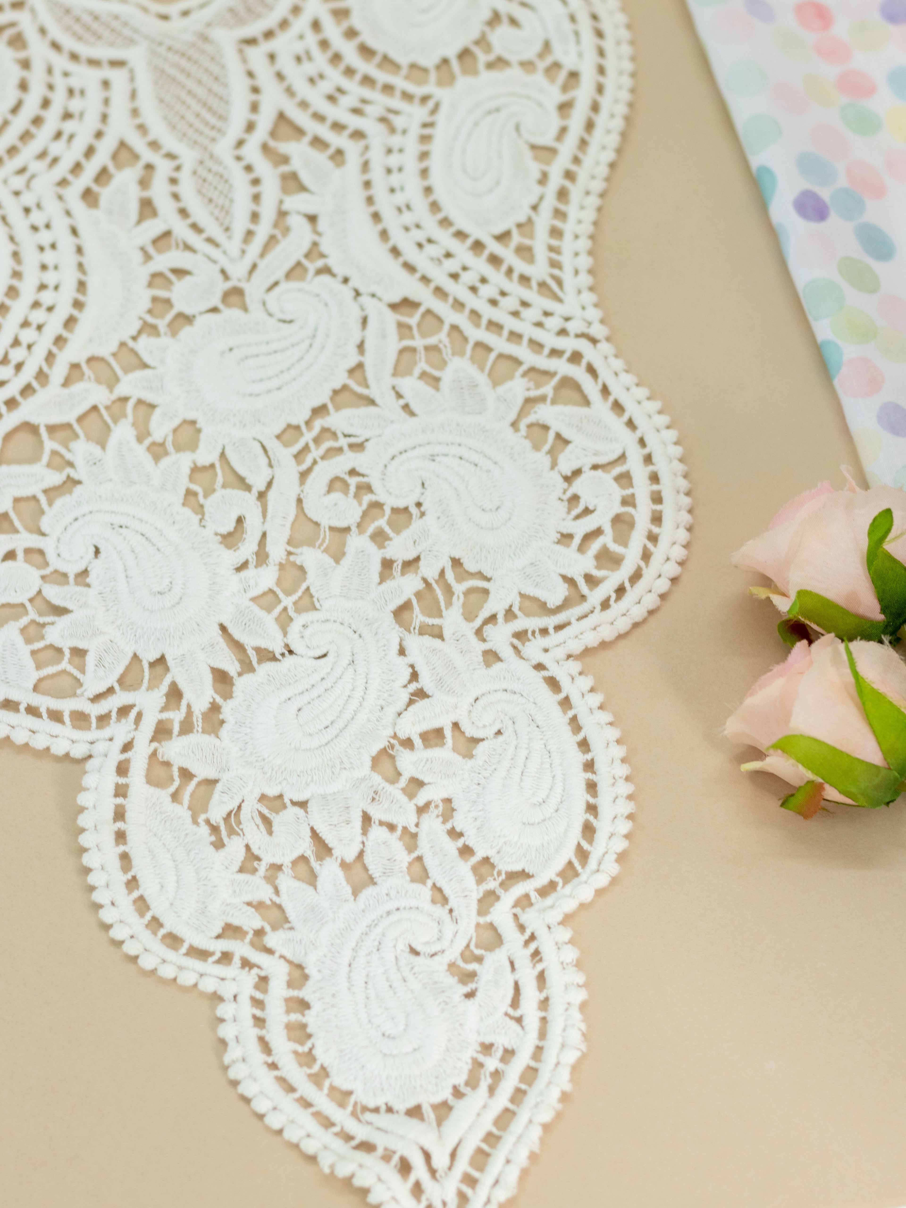 Ivory Heavy Embroidered Kurti Front Neck Panel with Paisley Thread Work