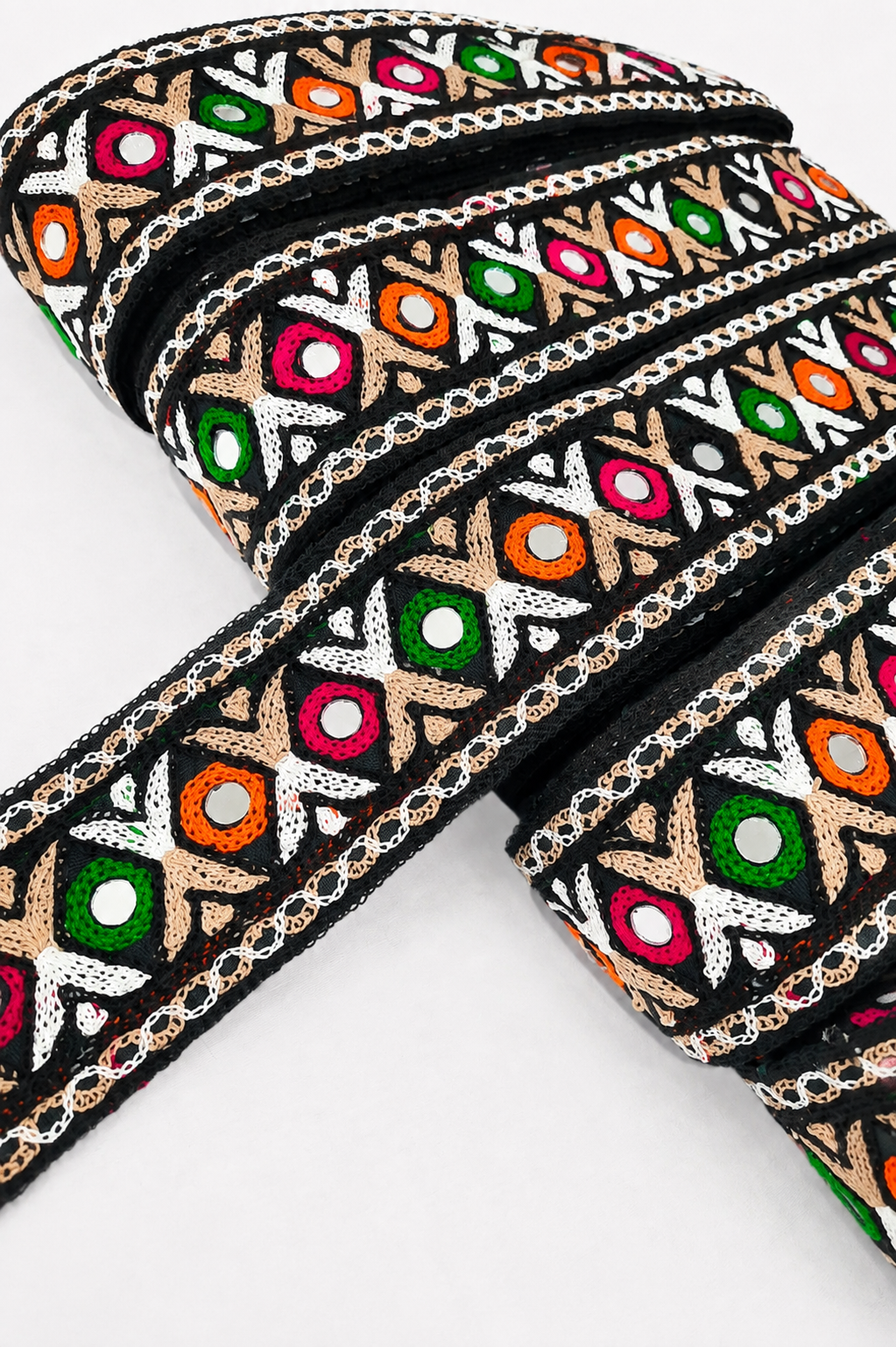 Multicolour Ethnic Mirror Work Lace 9 MTR (Width - 2 inch)