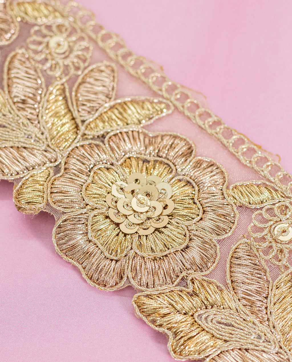 Gold Lace - Gold and Silver Zari Embroidered Roses (Width - 2 inch)