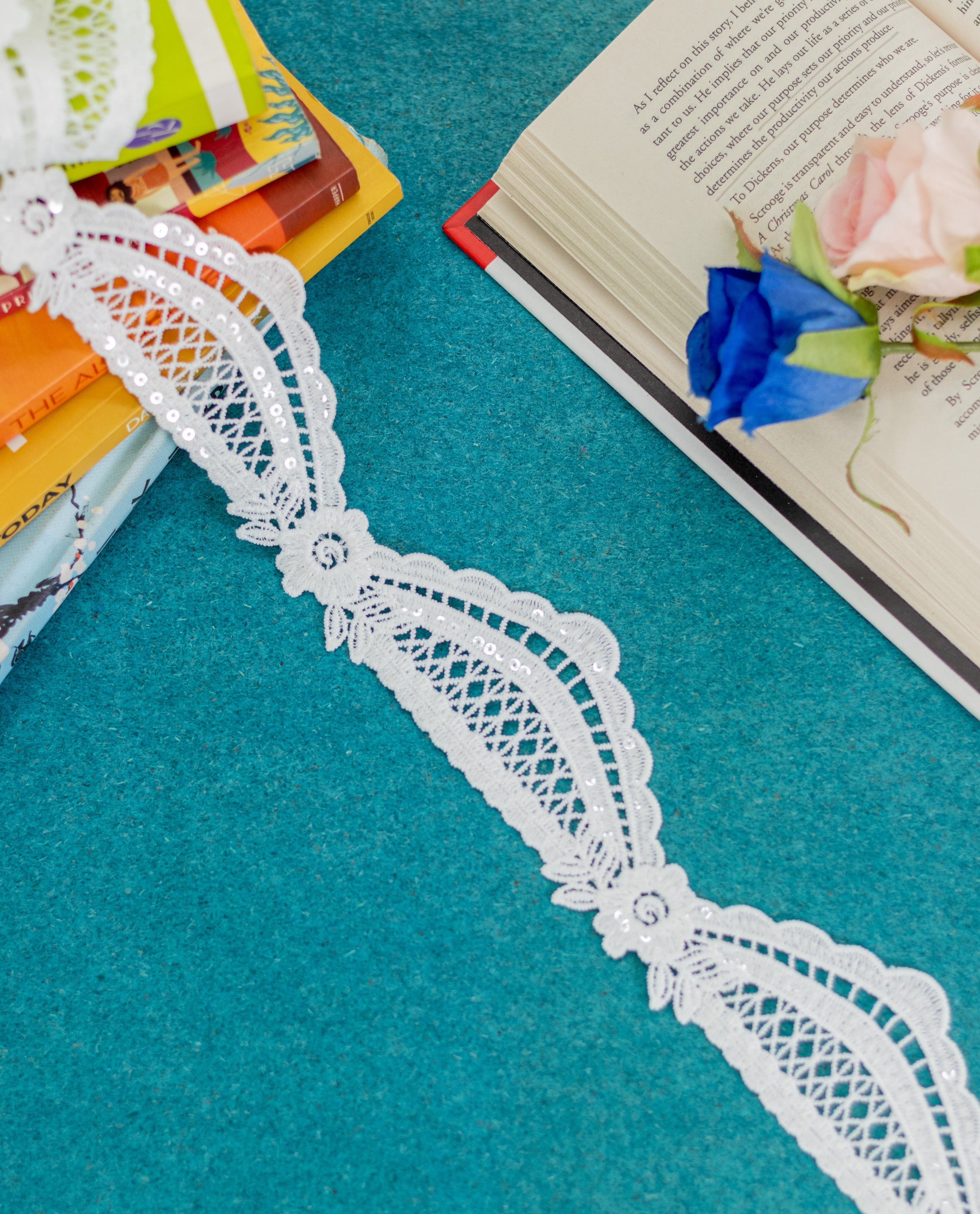 GPO Lace - Garland Floral Pattern & Sequin Highlights (Width - 2 Inch)