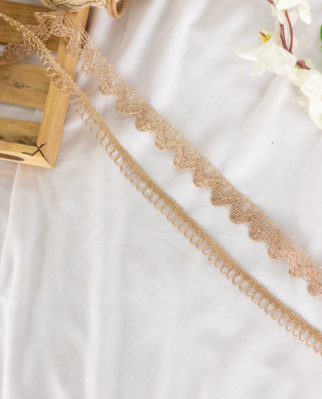 Gold Lace - Semi Crochet Rose Gold Edging (Width - 0.5/0.75 inch)