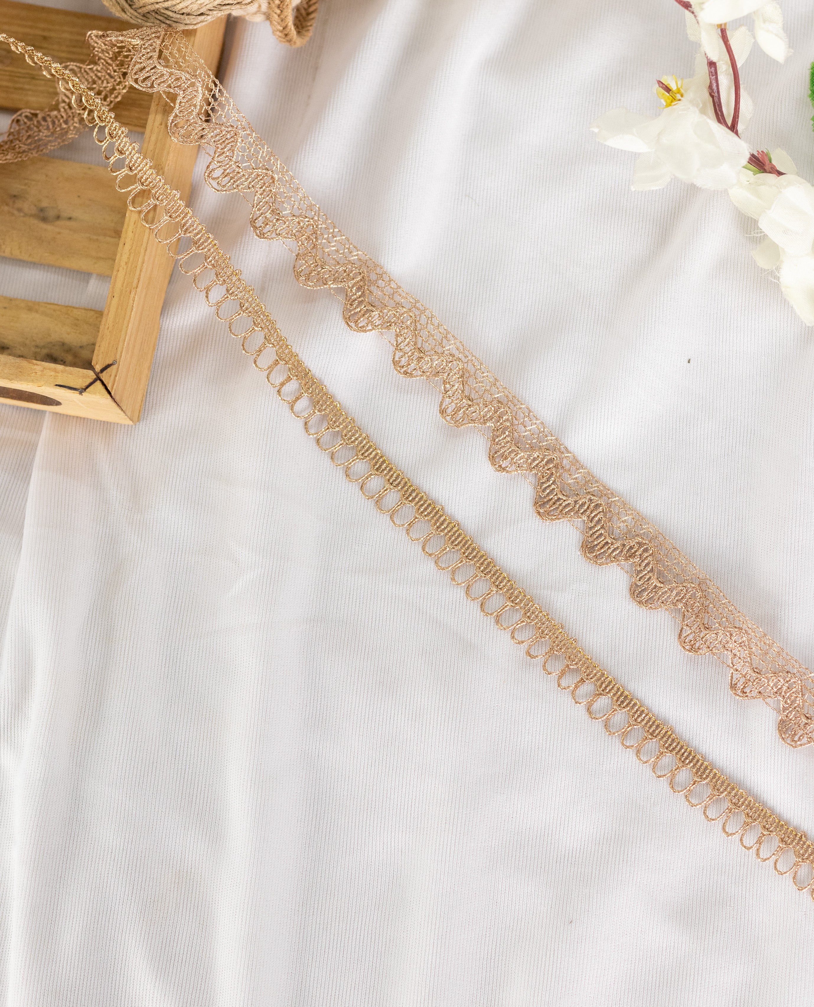 Gold Lace - Semi Crochet Rose Gold Edging (Width - 0.5/0.75 inch)