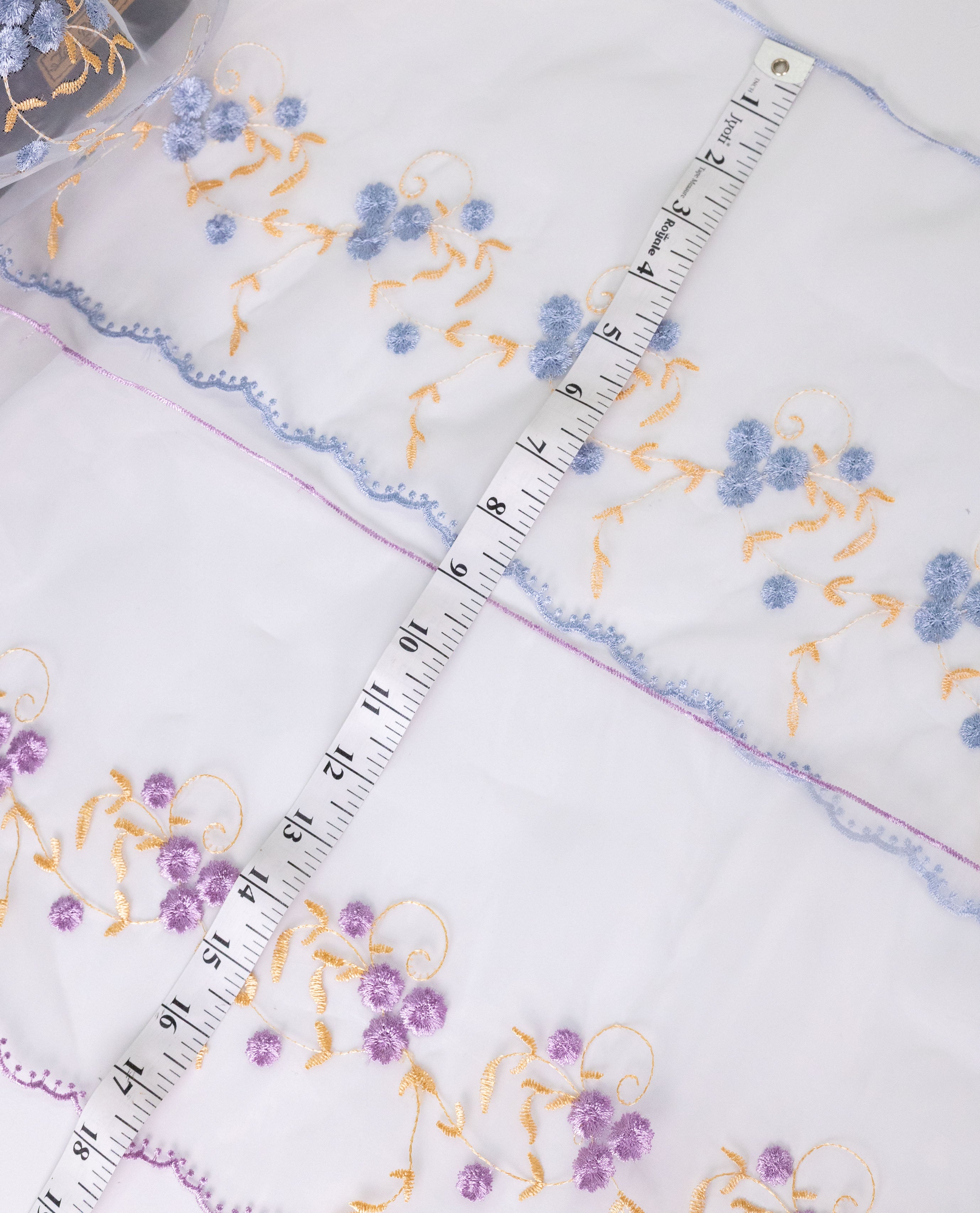 Organza Lace - Multicolour Embroidered Broad Organza Lace (Width - 8.5 inch)