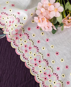 Cotton Lace - Pastel Multicolour Floral Cotton Hakoba Embroideered Scallop Lace  (Width - 8 inch)