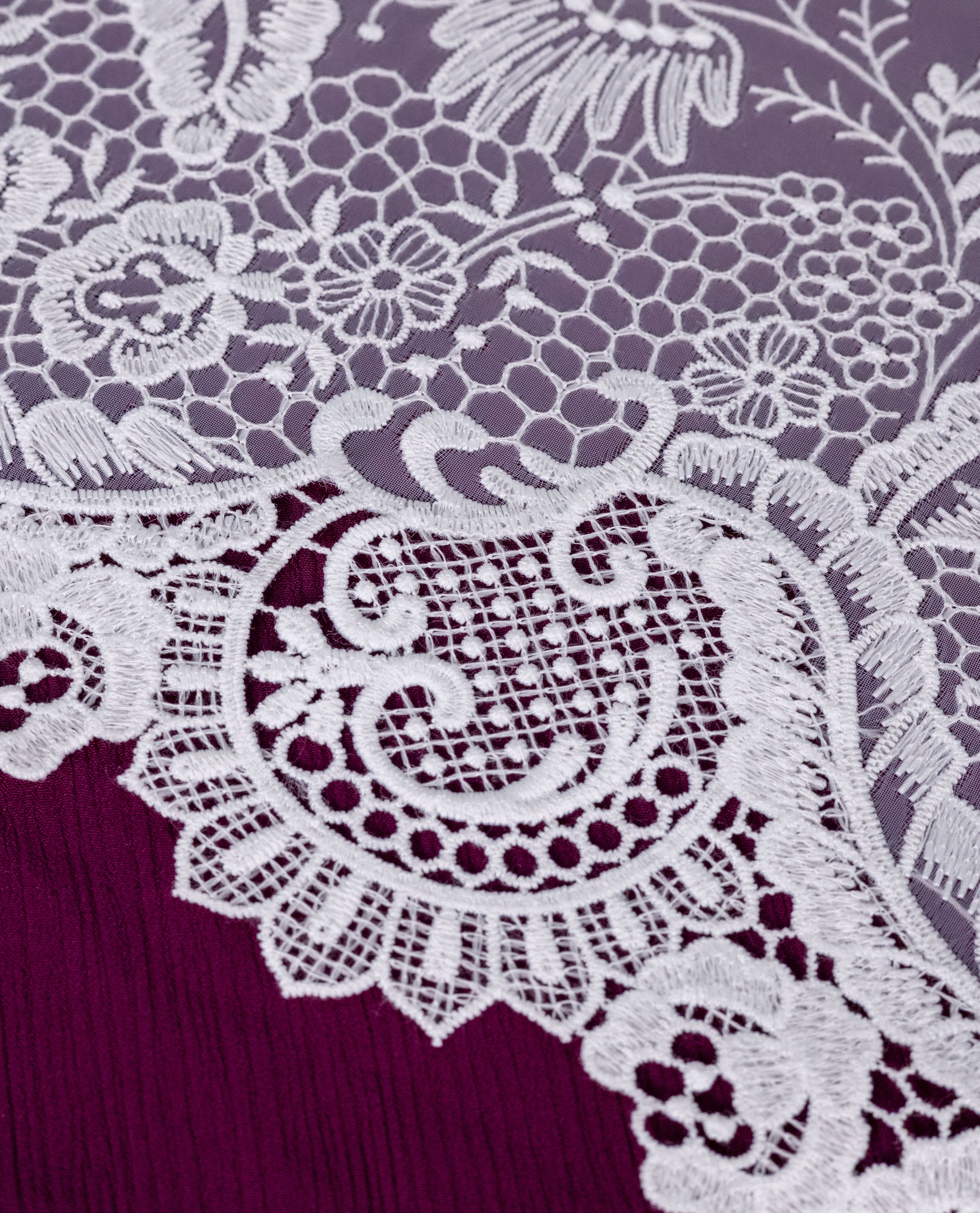 Organza Lace - Royal White Floral Organza Embroidered Lace Border (Width - 13 inch)