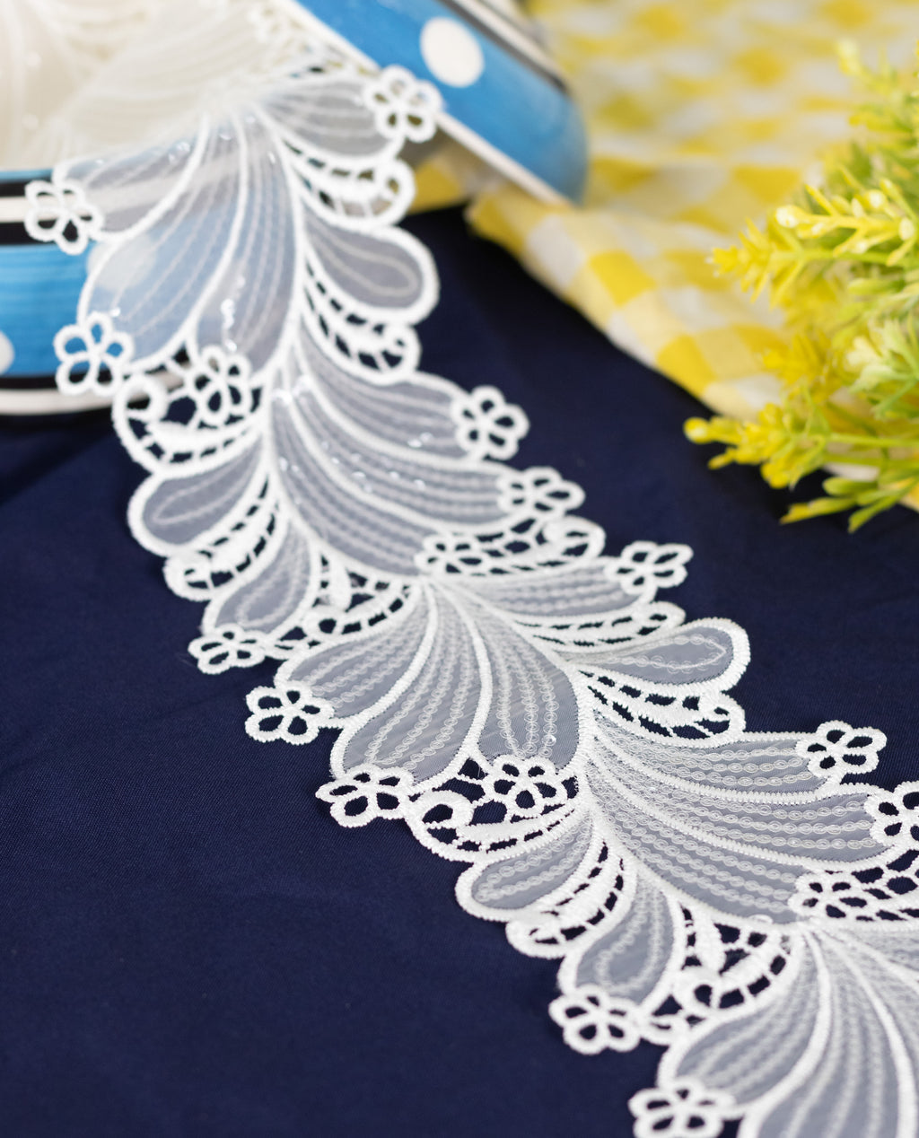 Organza Lace - Abstract Cutwork Organza Lace with sequins (Width - 3.5 inch)