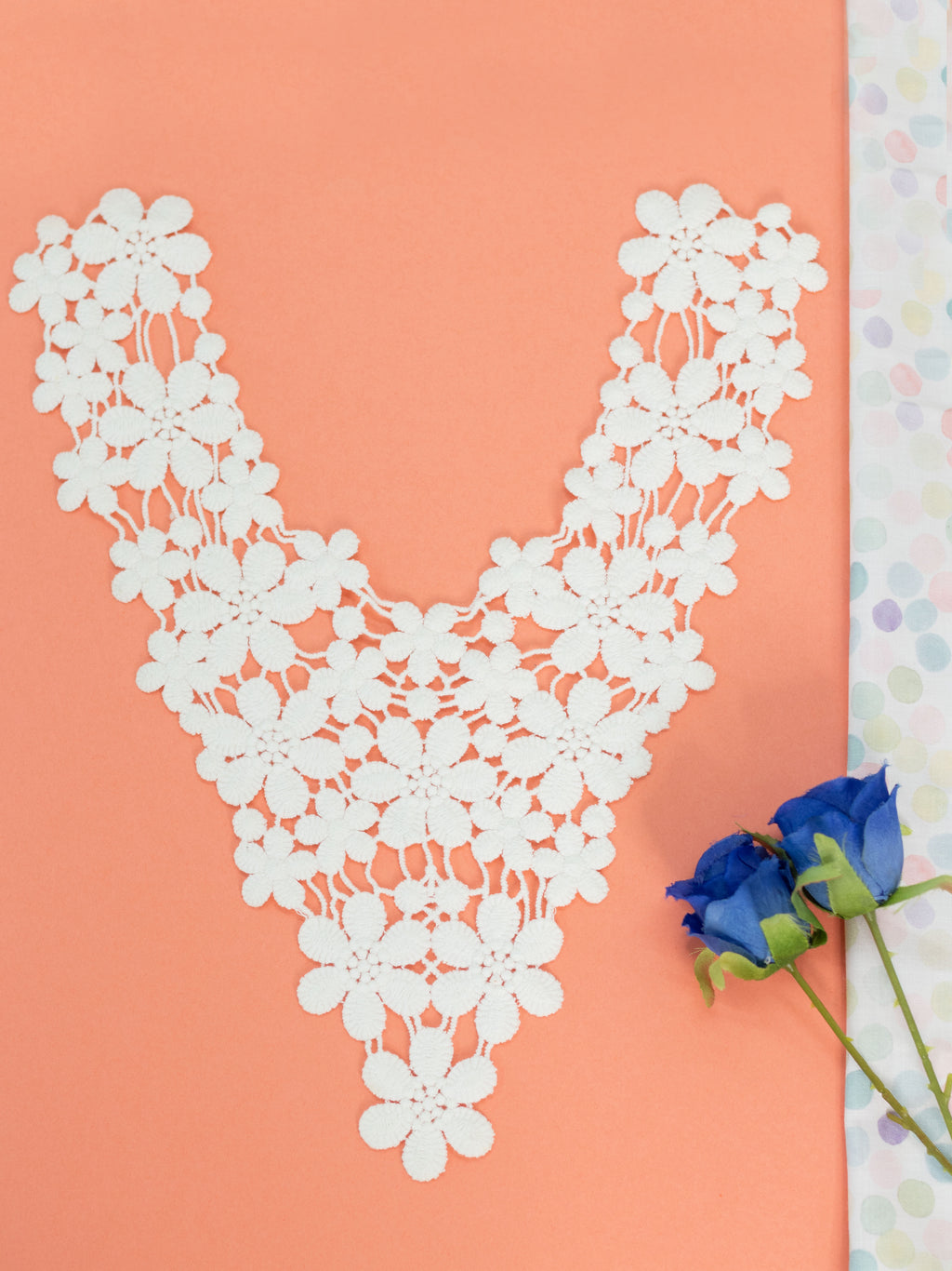 White Floral Crochet Lace V-Neck Applique – Handmade Neckline Patch for Kurtis, Dresses & Ethnic Wear