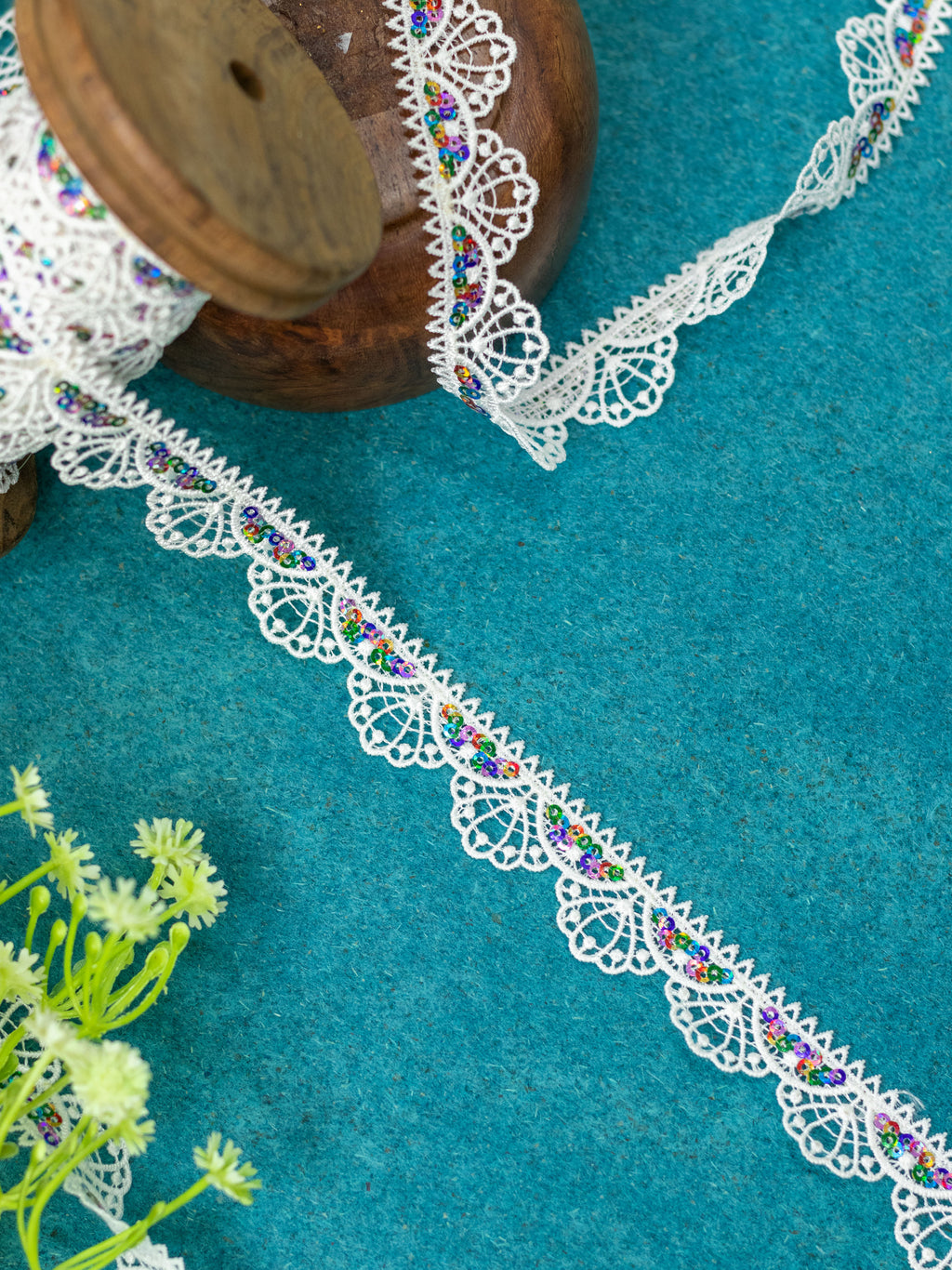 GPO Lace - Rainbow Sequin Floral Scallop Edging (Width - 1 Inch)