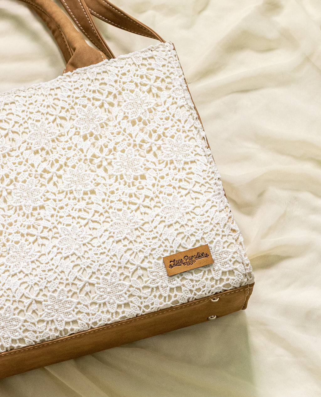 White Lacey Box Tote Bag