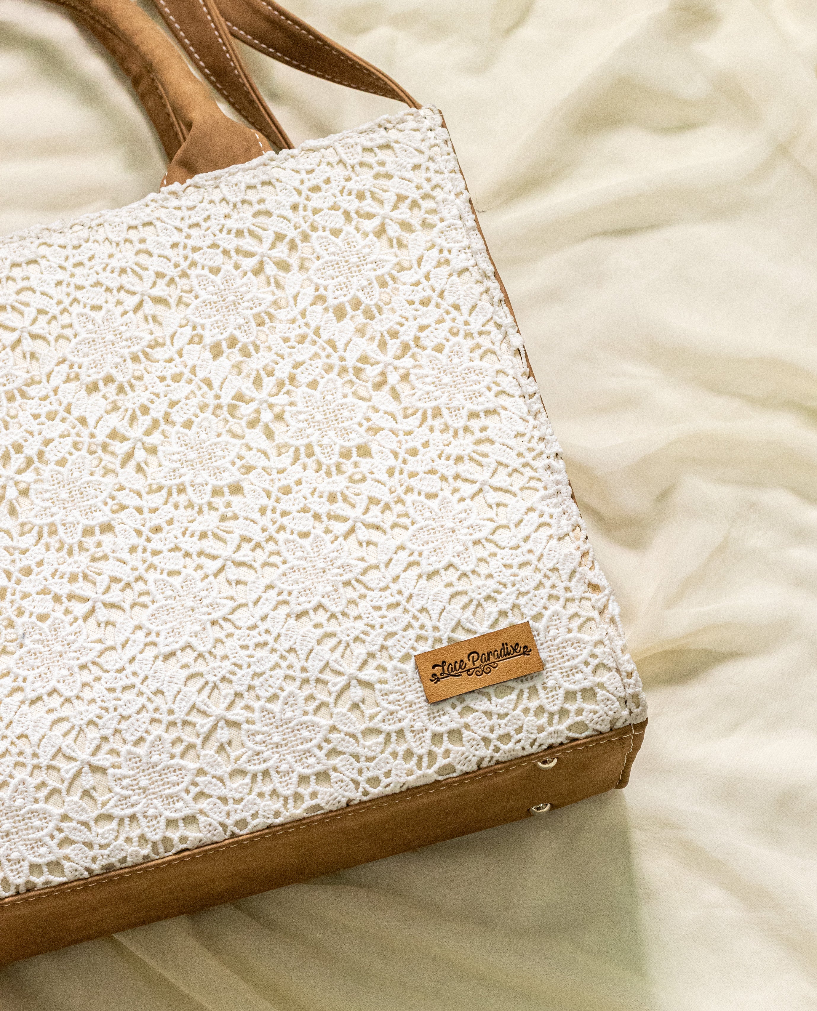 White Lacey Box Tote Bag