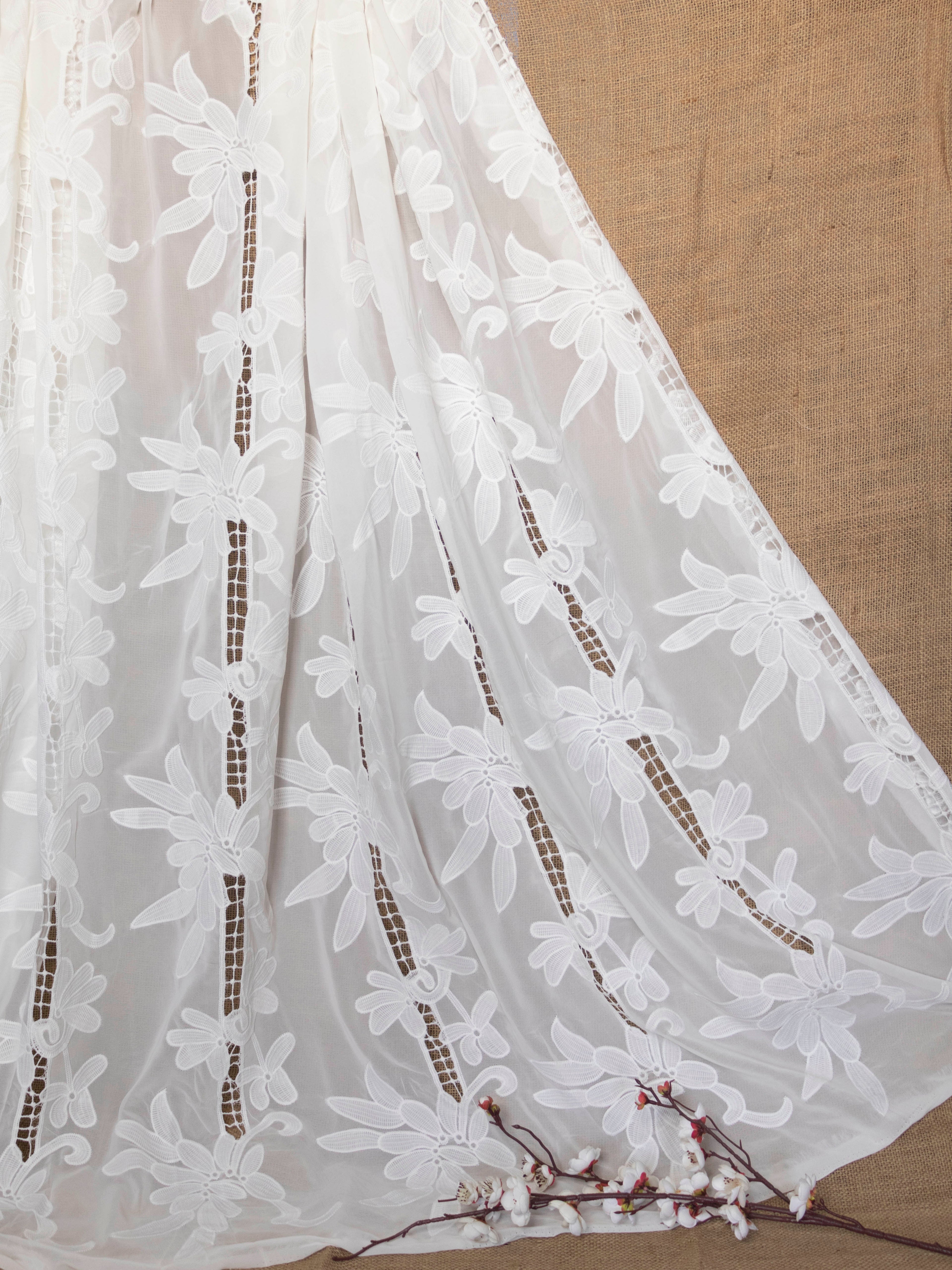 Lace Fabric - Embroidered Cutwork Georgette Fabric (Width - 60 inch)