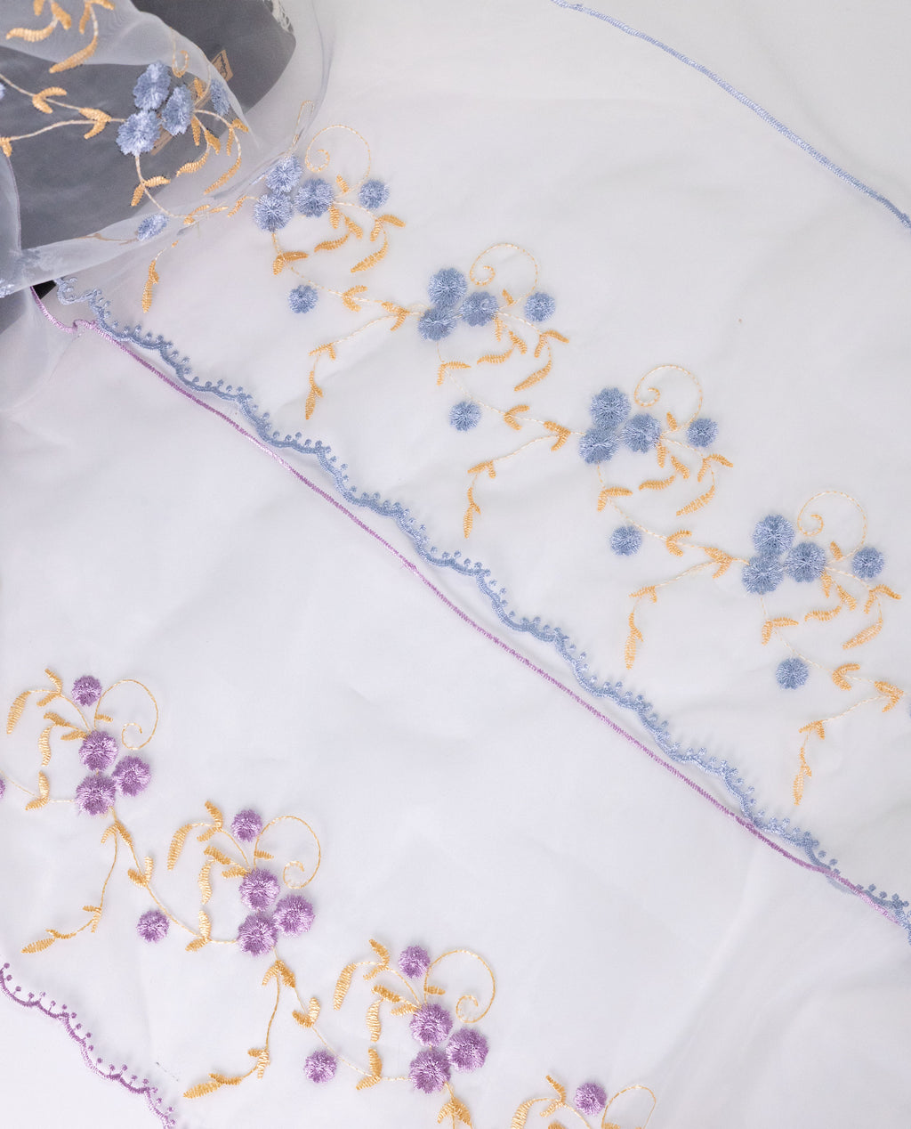 Organza Lace - Multicolour Embroidered Broad Organza Lace (Width - 8.5 inch)