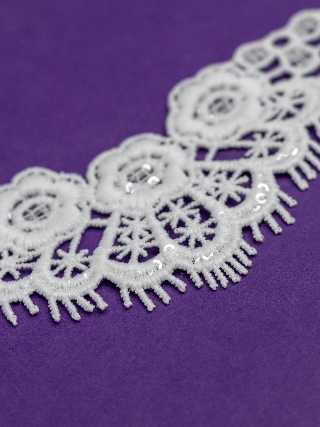 GPO Lace - Floral Motifs, Scalloped Edge & Sequin Accents (Width - 1.75 Inch)