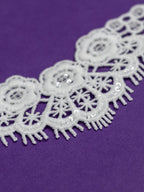 GPO Lace - Floral Motifs, Scalloped Edge & Sequin Accents (Width - 1.75 Inch)