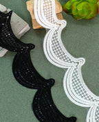 Net Lace - Dots Filled Crown Scallops with Sequins (Width - 3 inch)