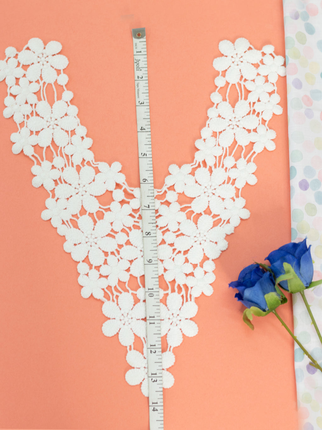 White Floral Crochet Lace V-Neck Applique – Handmade Neckline Patch for Kurtis, Dresses & Ethnic Wear