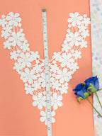 White Floral Crochet Lace V-Neck Applique – Handmade Neckline Patch for Kurtis, Dresses & Ethnic Wear