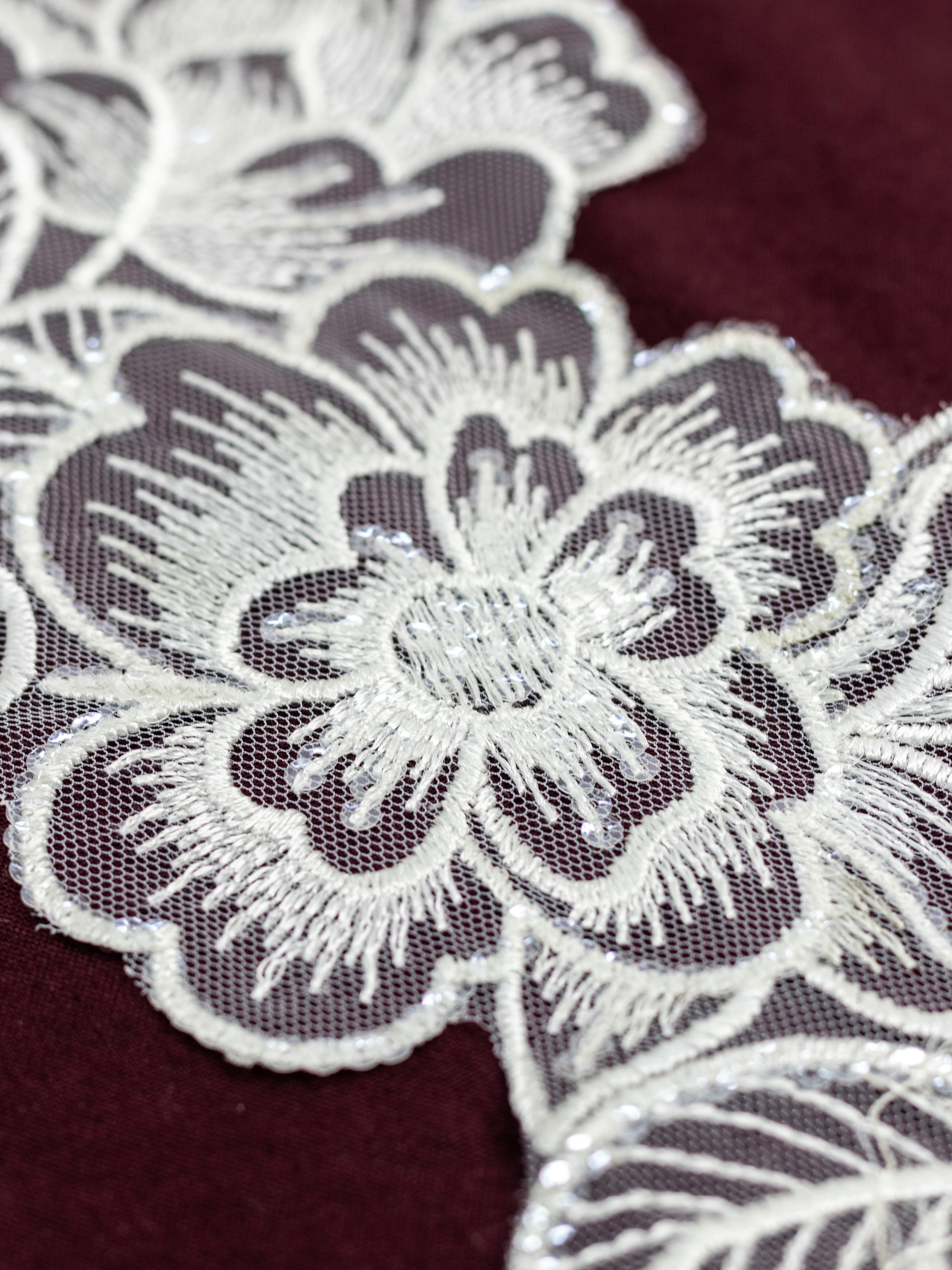 Net Lace - Floral Motifs Broad Lace with sequins (Width - 6 inch )