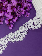 GPO Lace - Floral Motifs, Scalloped Edge & Sequin Accents (Width - 1.75 Inch)