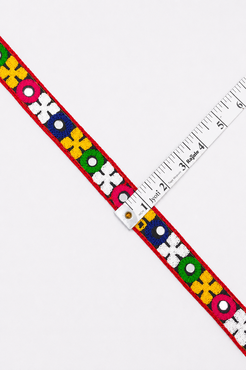 Geometrical Multicolour Mirror Embroidered Lace 9 MTR (Width - 1 inch)