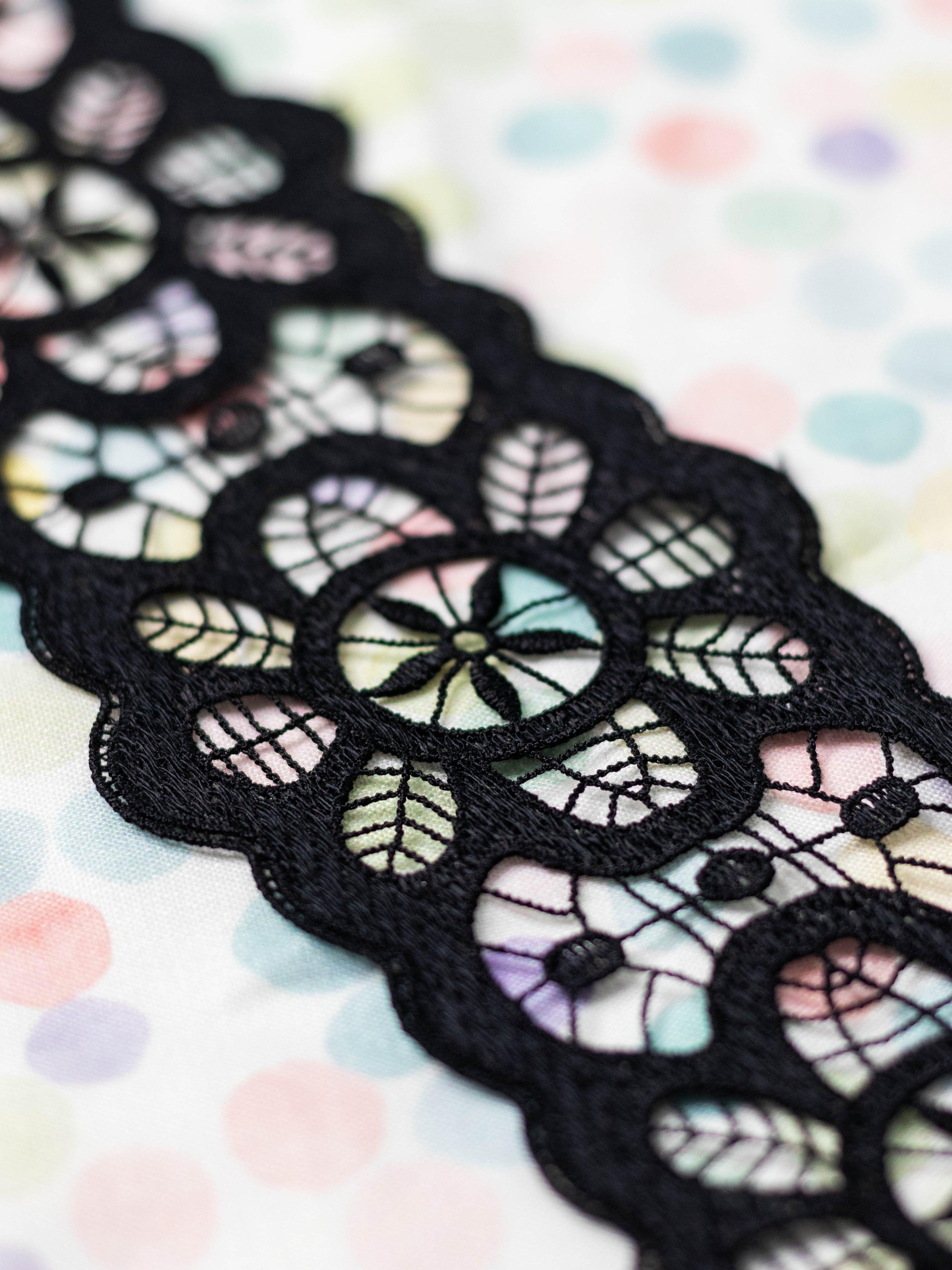 GPO Lace - Floral Cutwork Black Insertion Lace (Width - 3 inch)