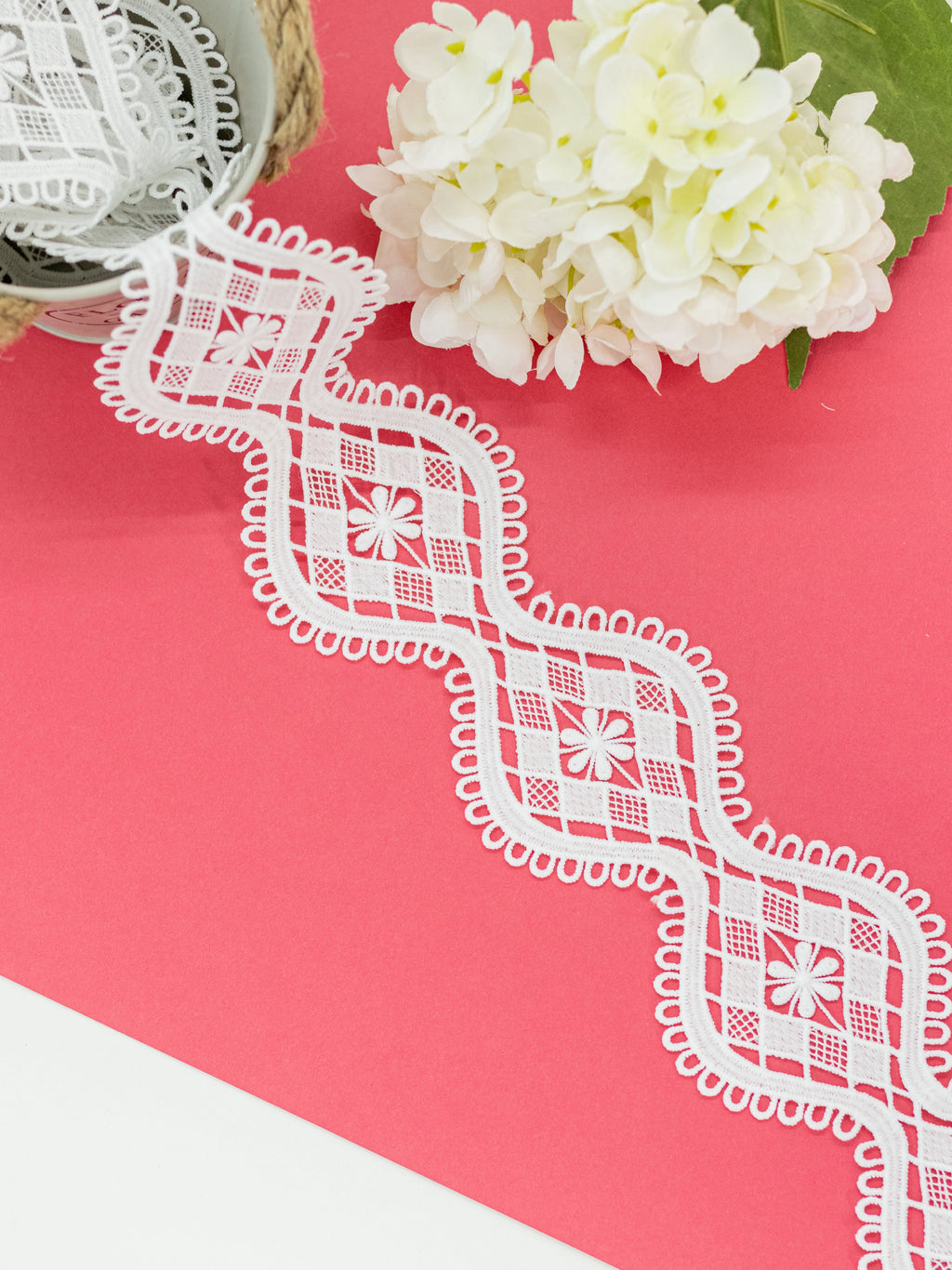 GPO Lace - Diamond Check & Curved Scallop Pattern (Width - 2.5 Inch)