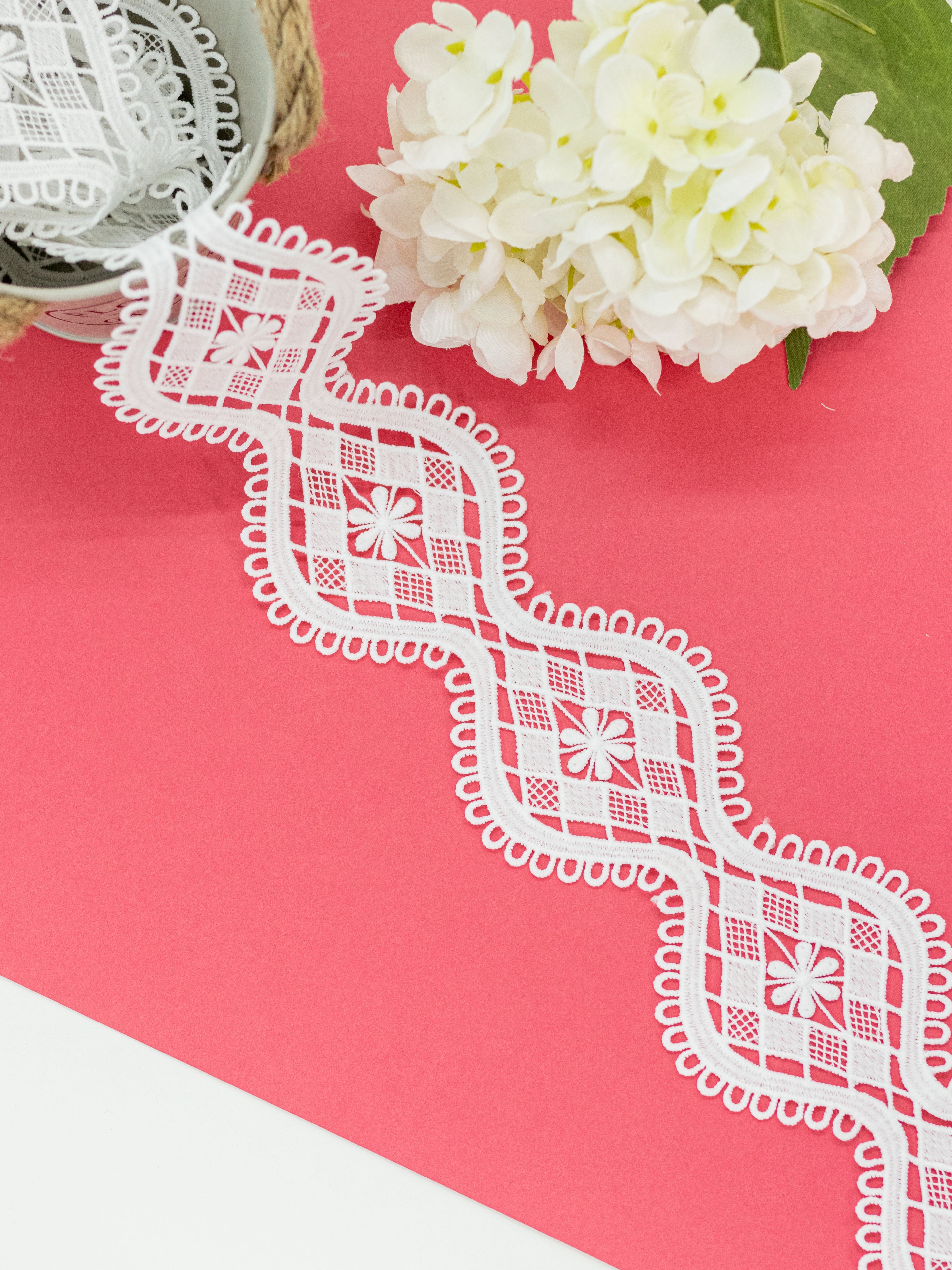 GPO Lace - Diamond Check & Curved Scallop Pattern (Width - 2.5 Inch)