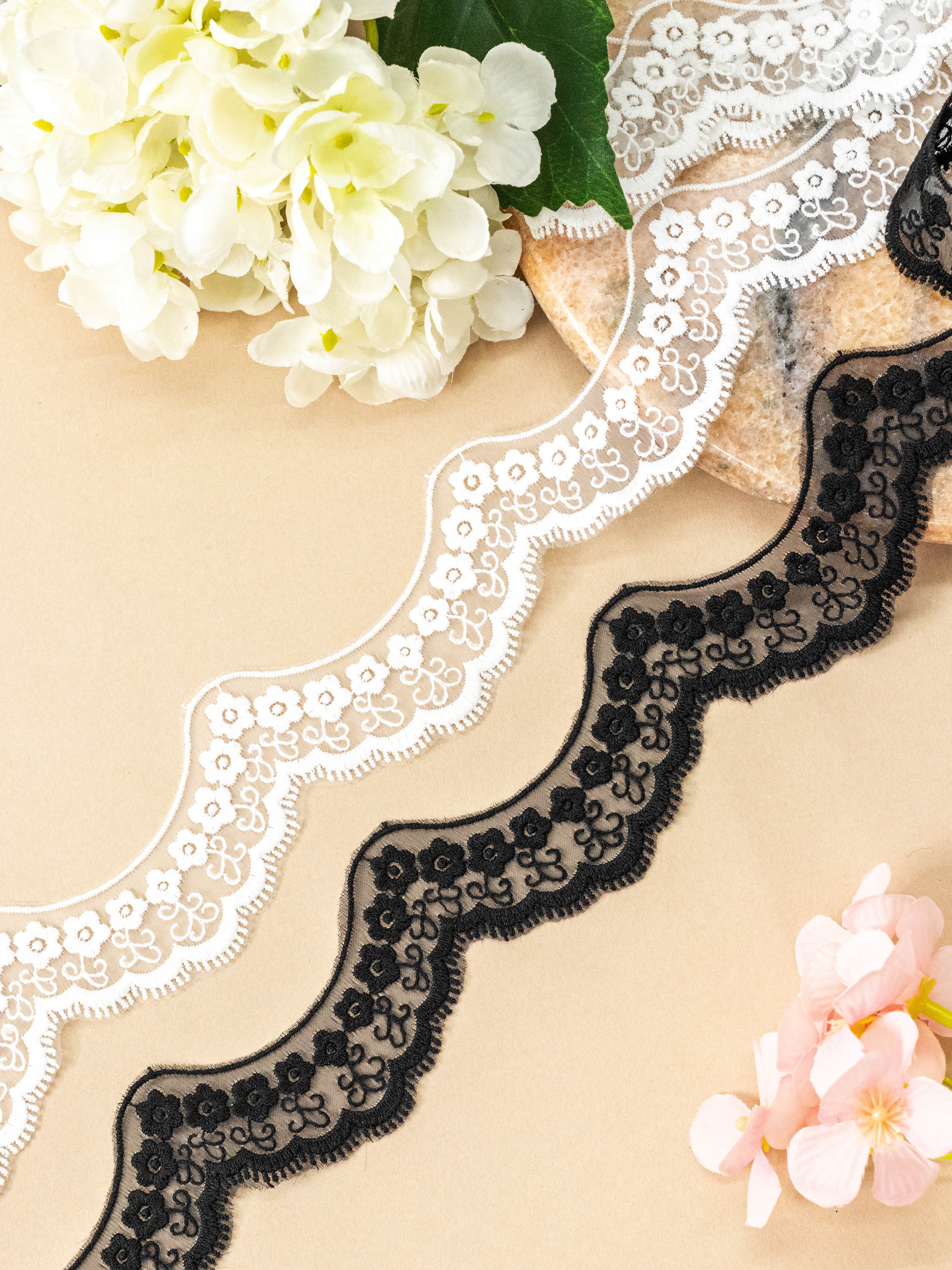 Organza Lace - Embroidered Waves on Organza (Width - 2 inch)